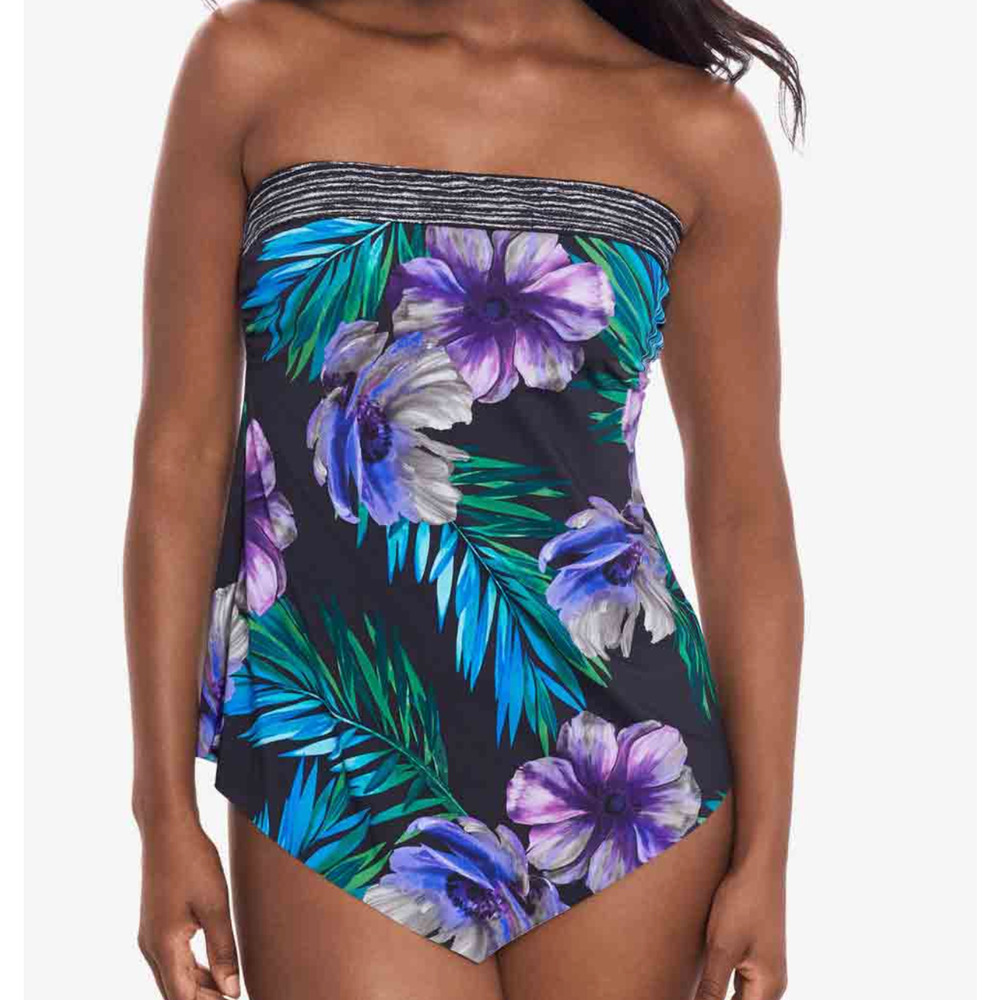 Miraclesuit Hankini Tankini Top in Flora Aura Sz 10 Vacation Beach Swimwear NEW